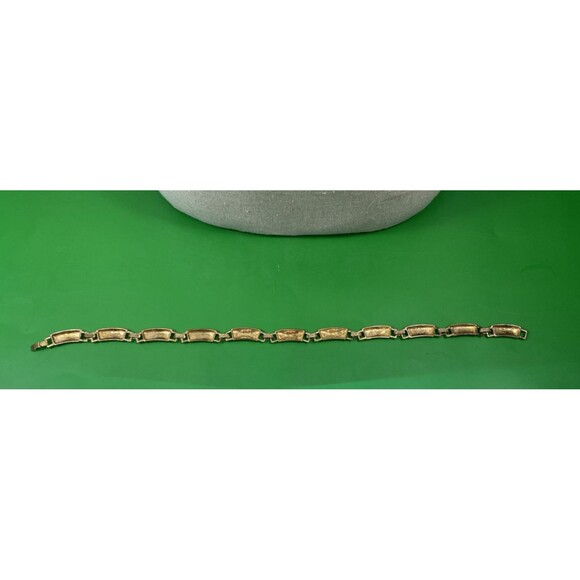 16" Gold Tone Rectangle Link Collar/Chocker Necklace with Rhinstones & Box Clasp - Picture 7 of 7